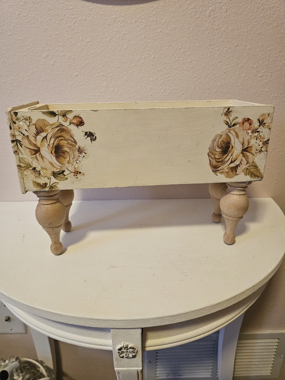 Decorative Cream Floral Wooden Riser / Box